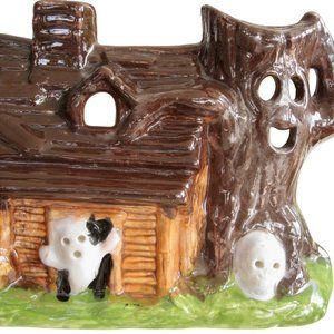 Vintage Spooky Halloween Haunted House Tree Ghost Skull Pumpkin Ceramic 1980s